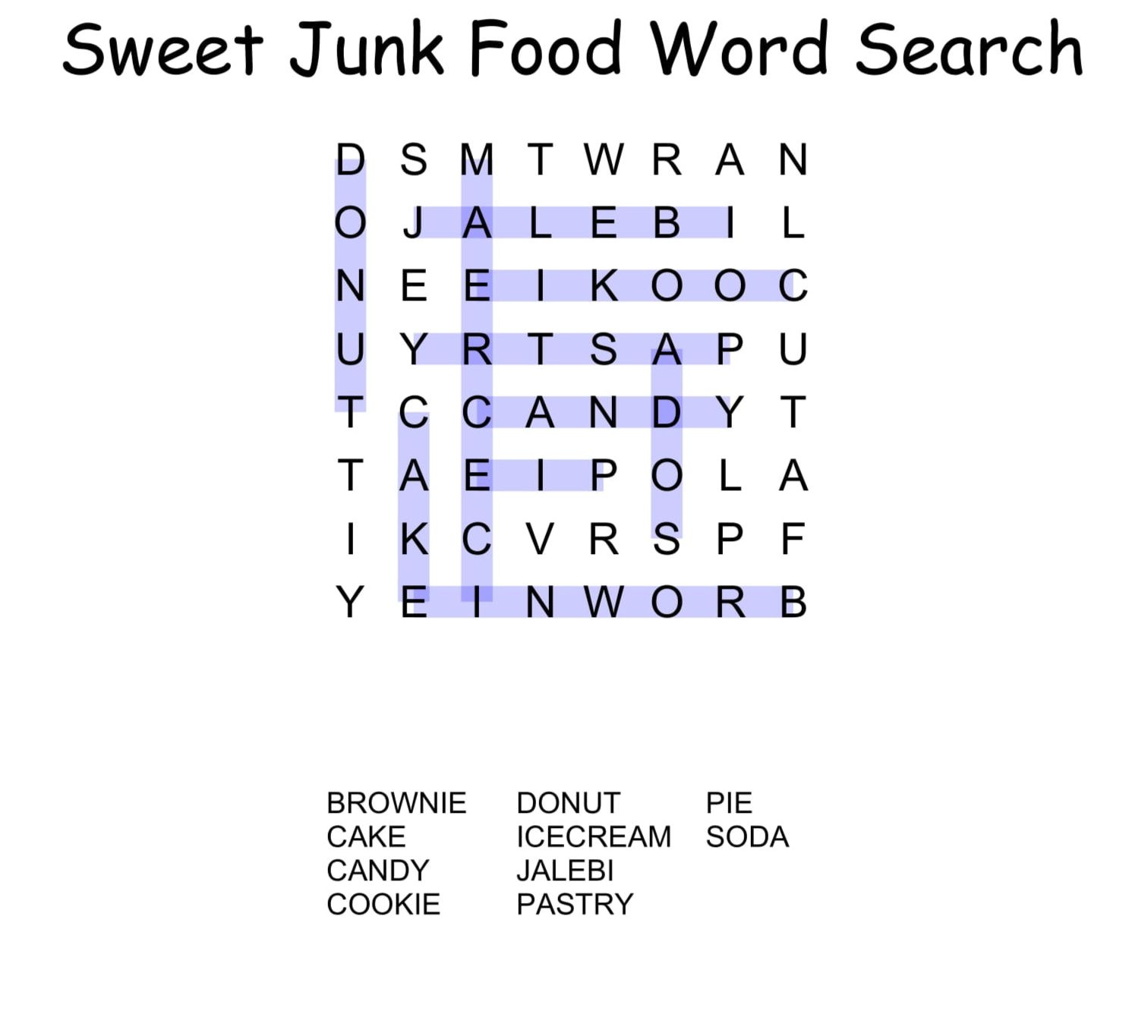 sweet junk food word search puzzle solution
