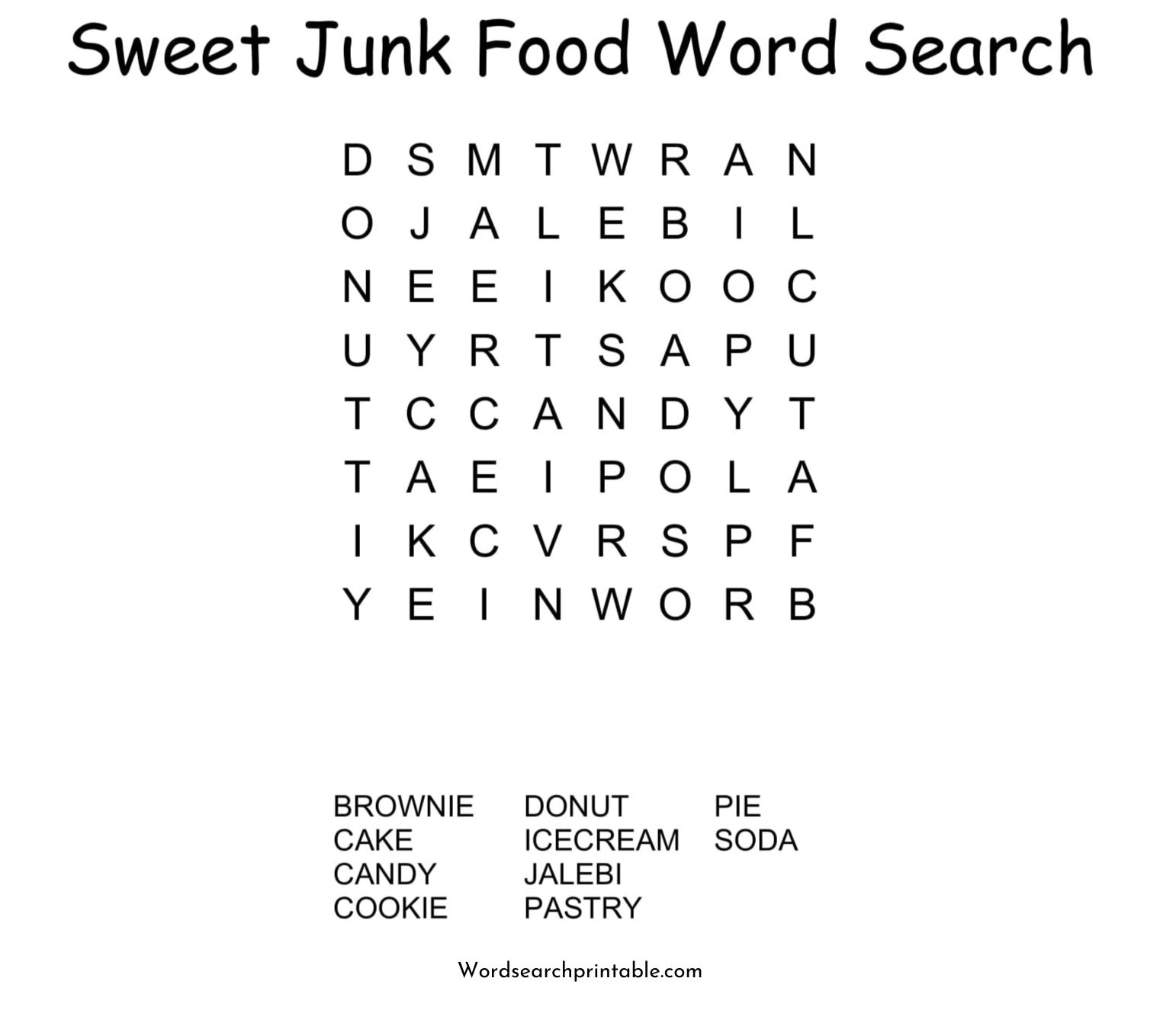 sweet junk food word search puzzle