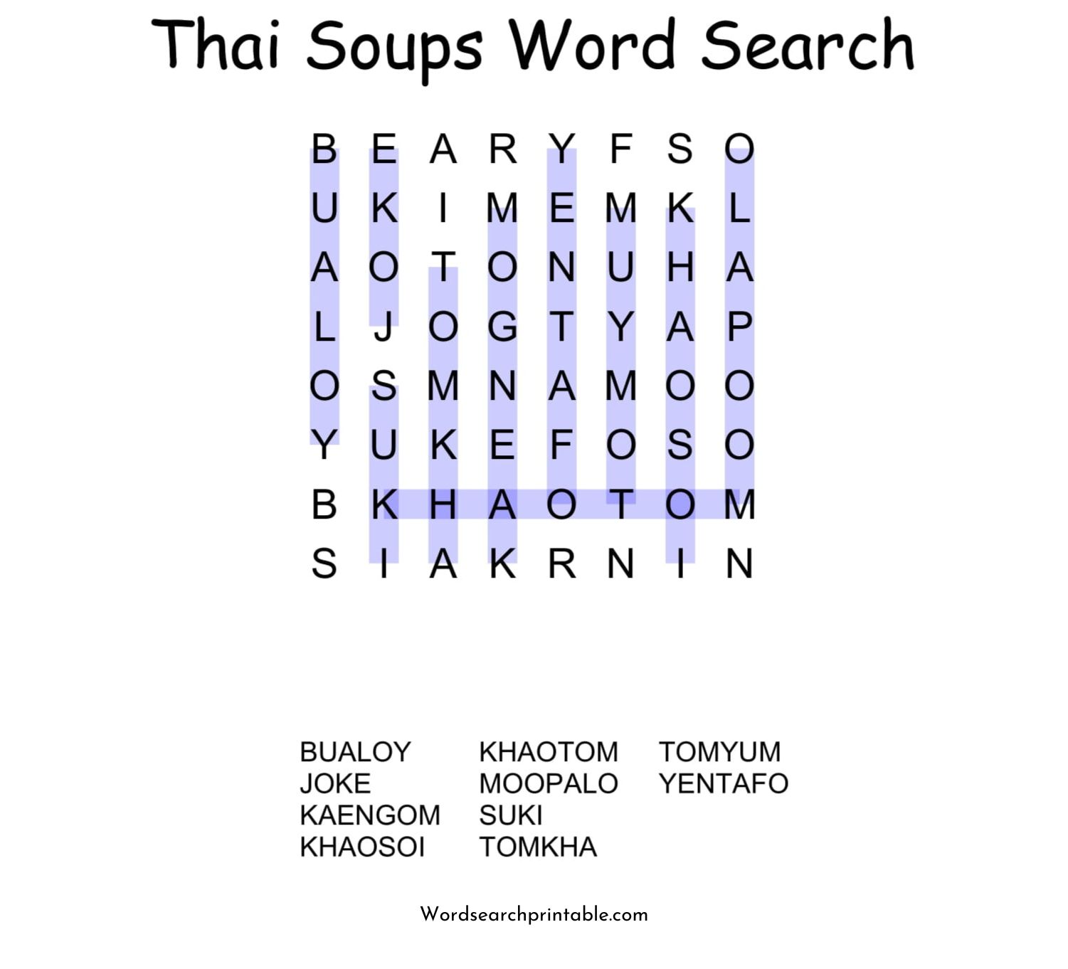 thai soups word search puzzle solution