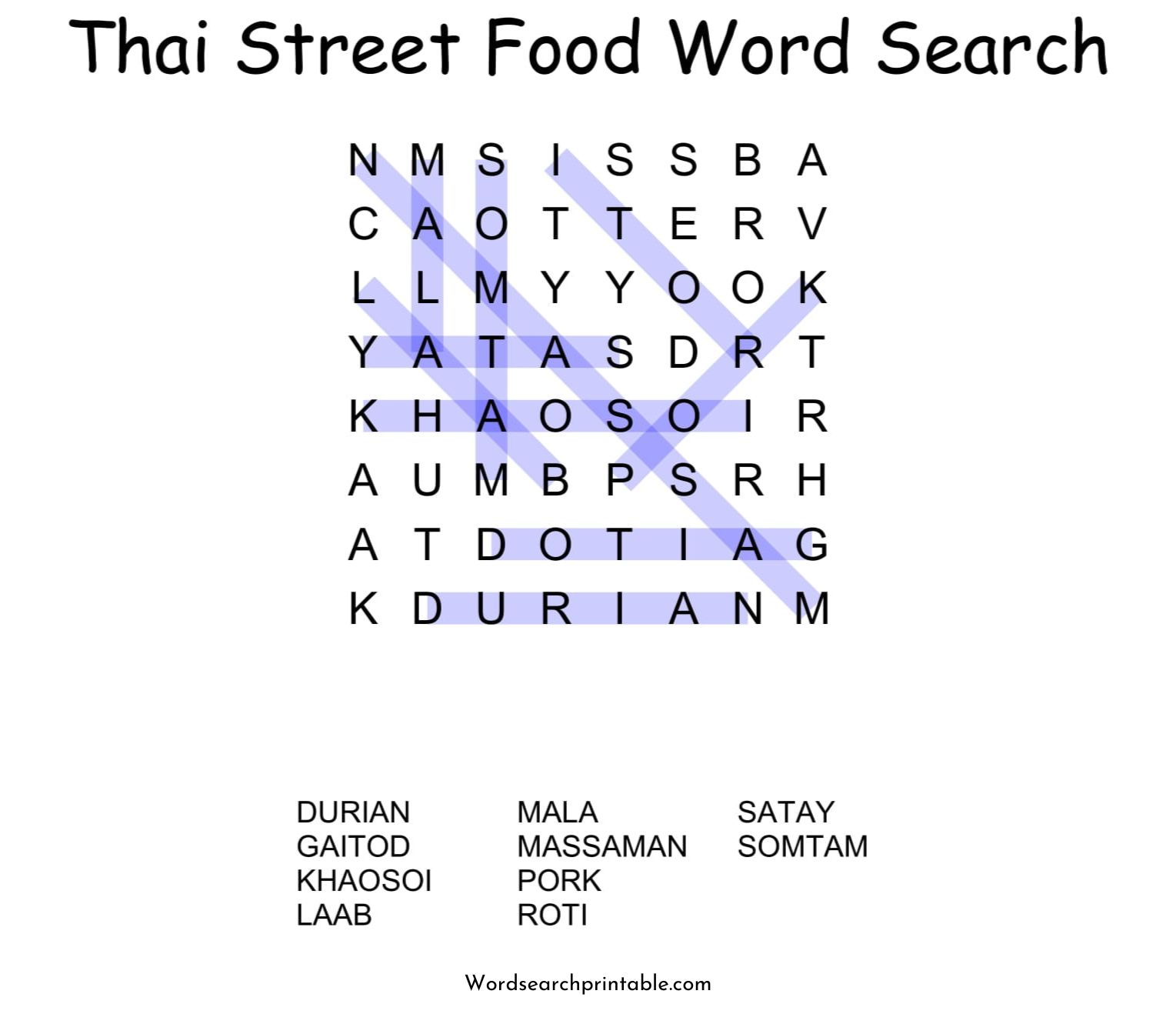 thai street food word search puzzle solution