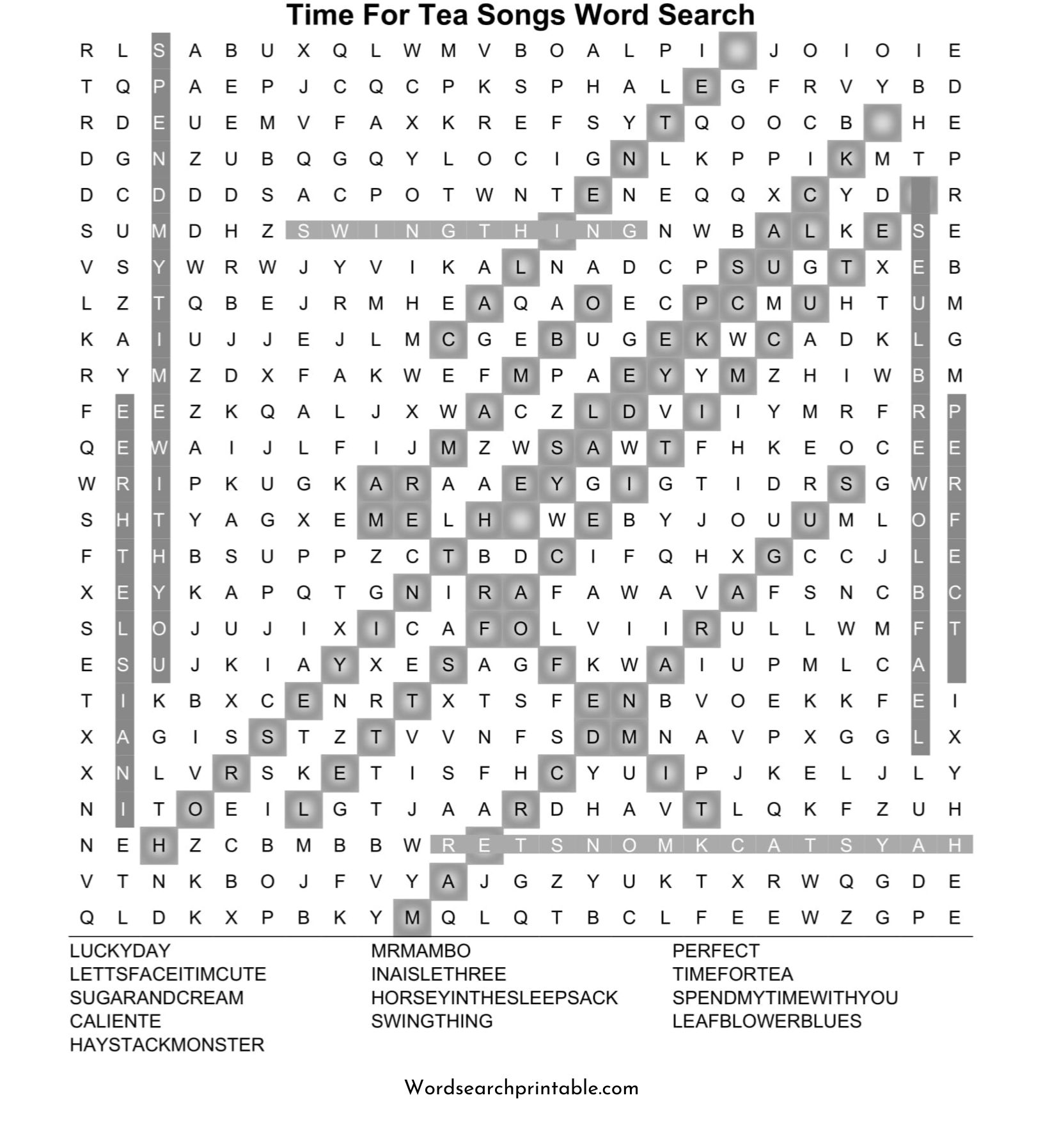 time for tea songs word search puzzle solution