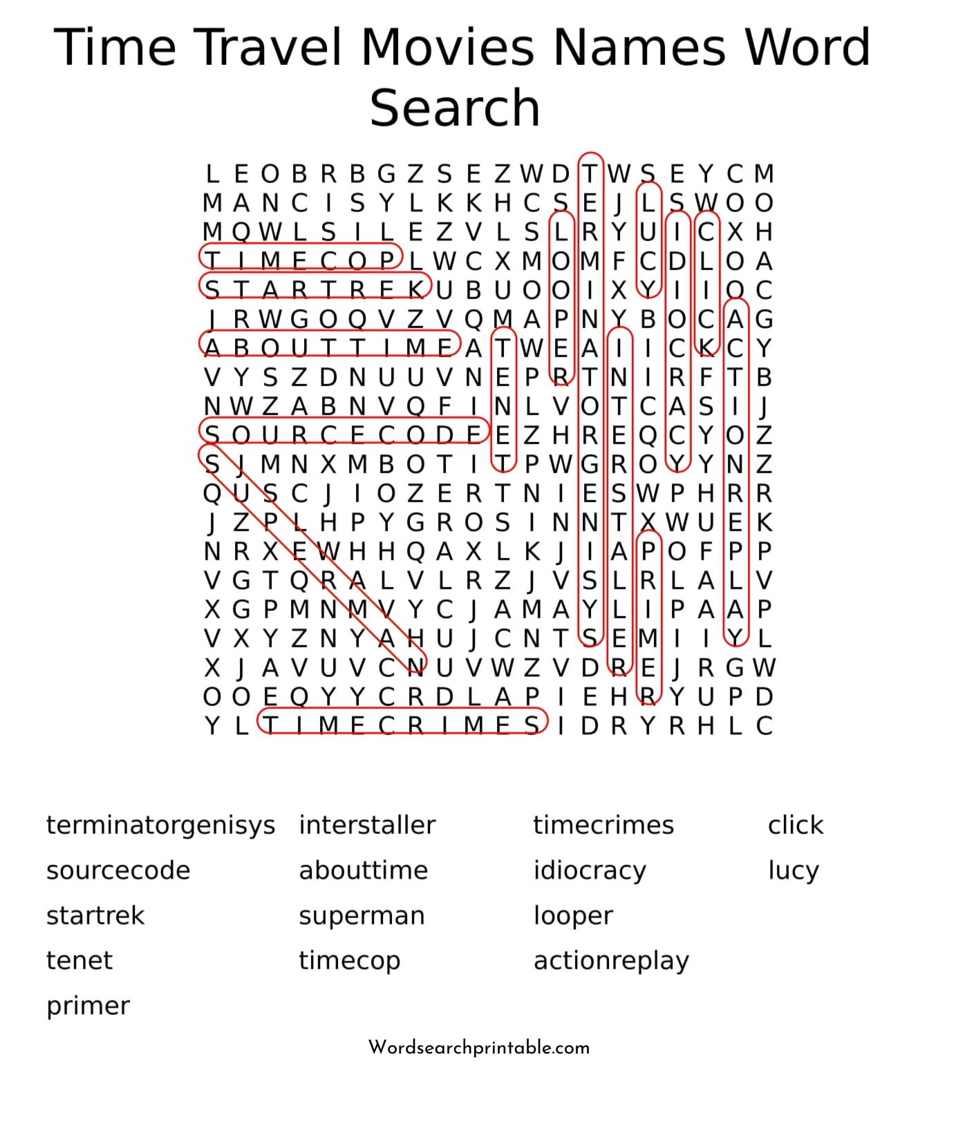 time travel movies names word search puzzle solution