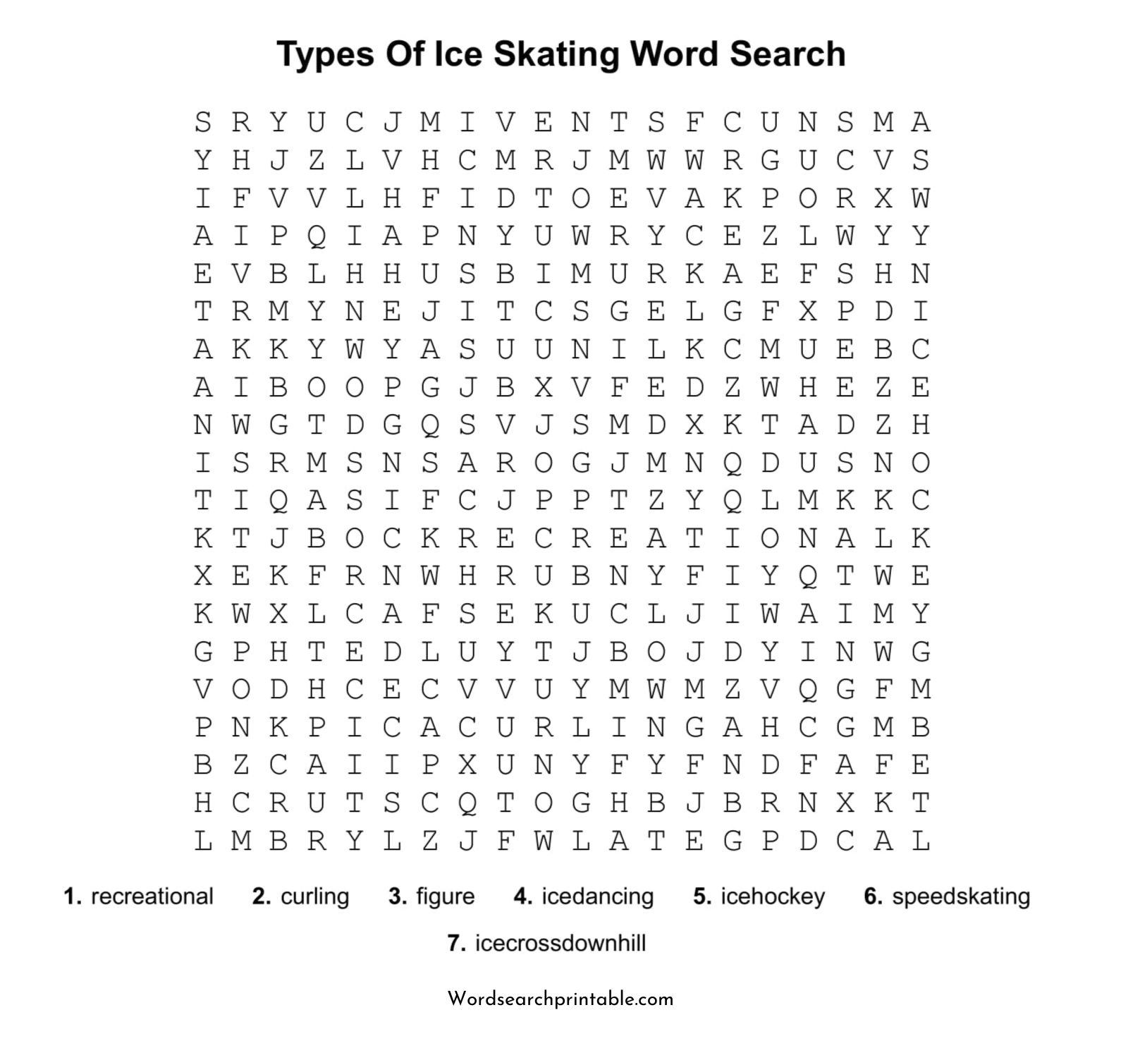 types of ice skating word search puzzles
