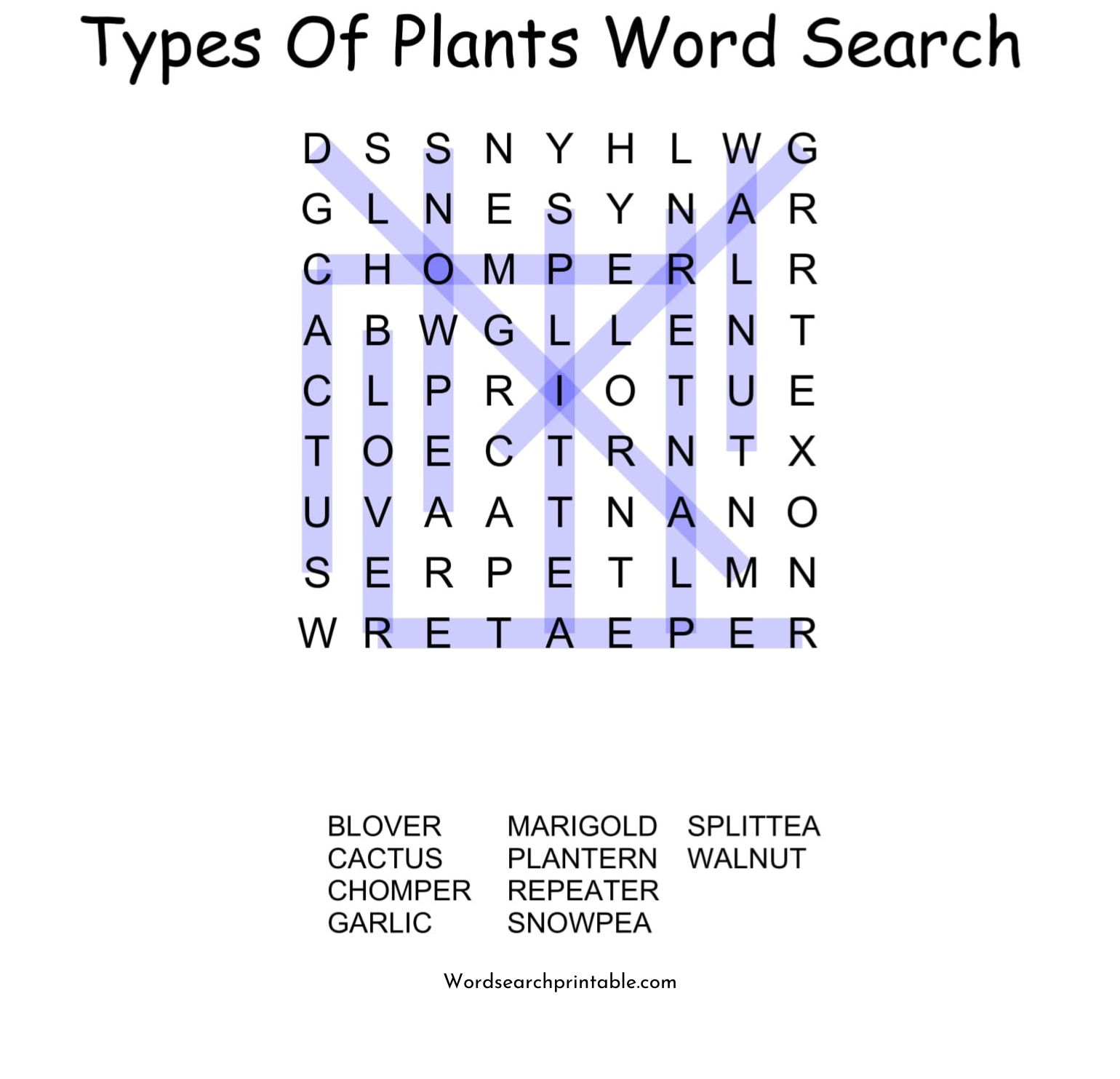 types of plants plants vs. zombies word search puzzle solution