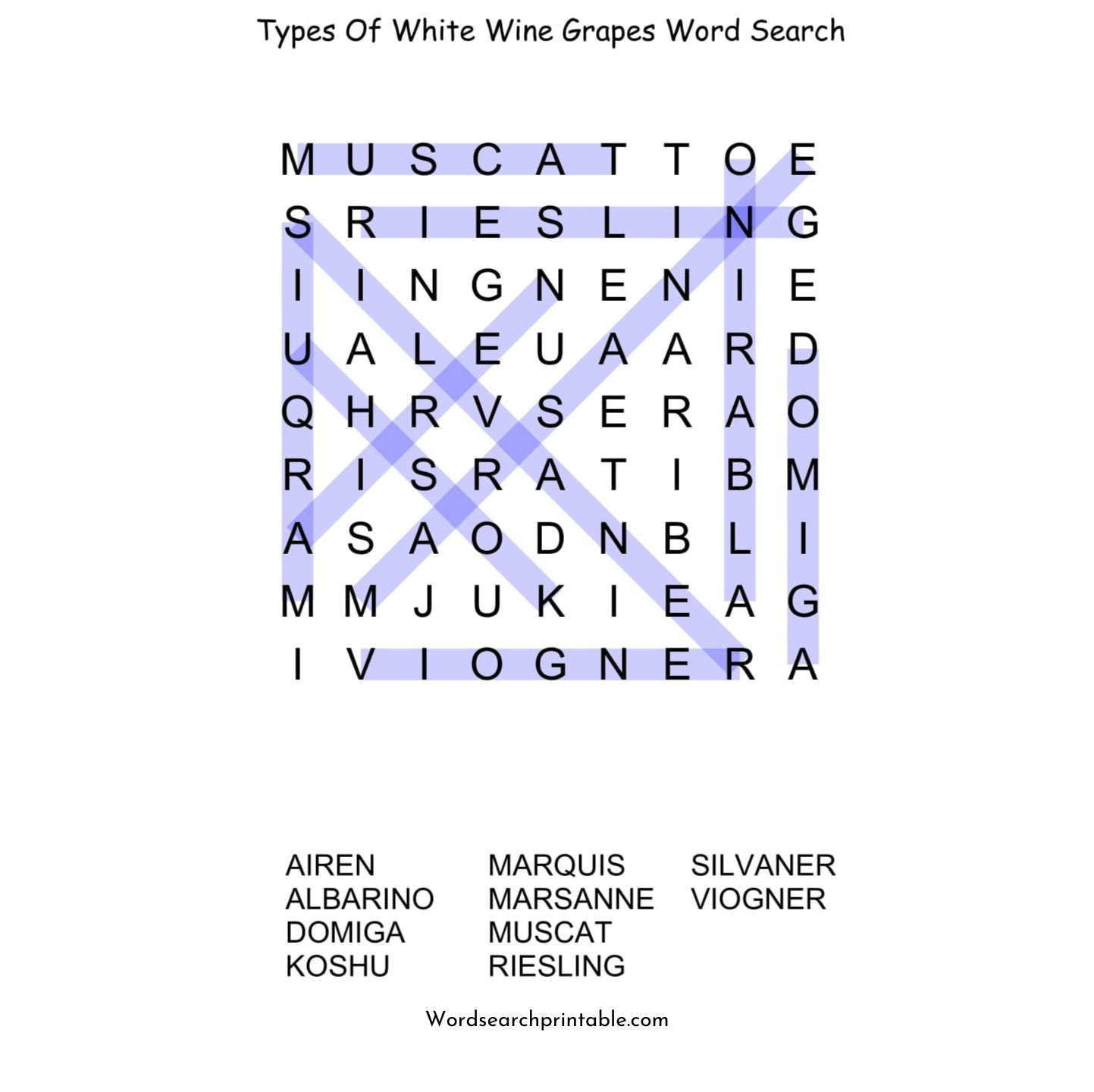 types of white wine grapes word search puzzle solution