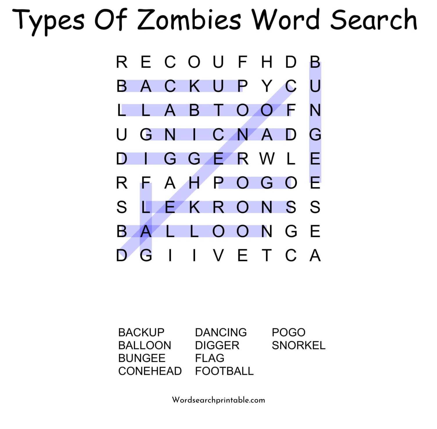 types of zombies plants vs. zombies word search puzzle solution