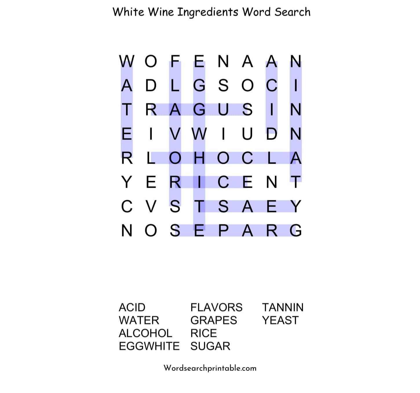 white wine ingredients word search puzzle solution