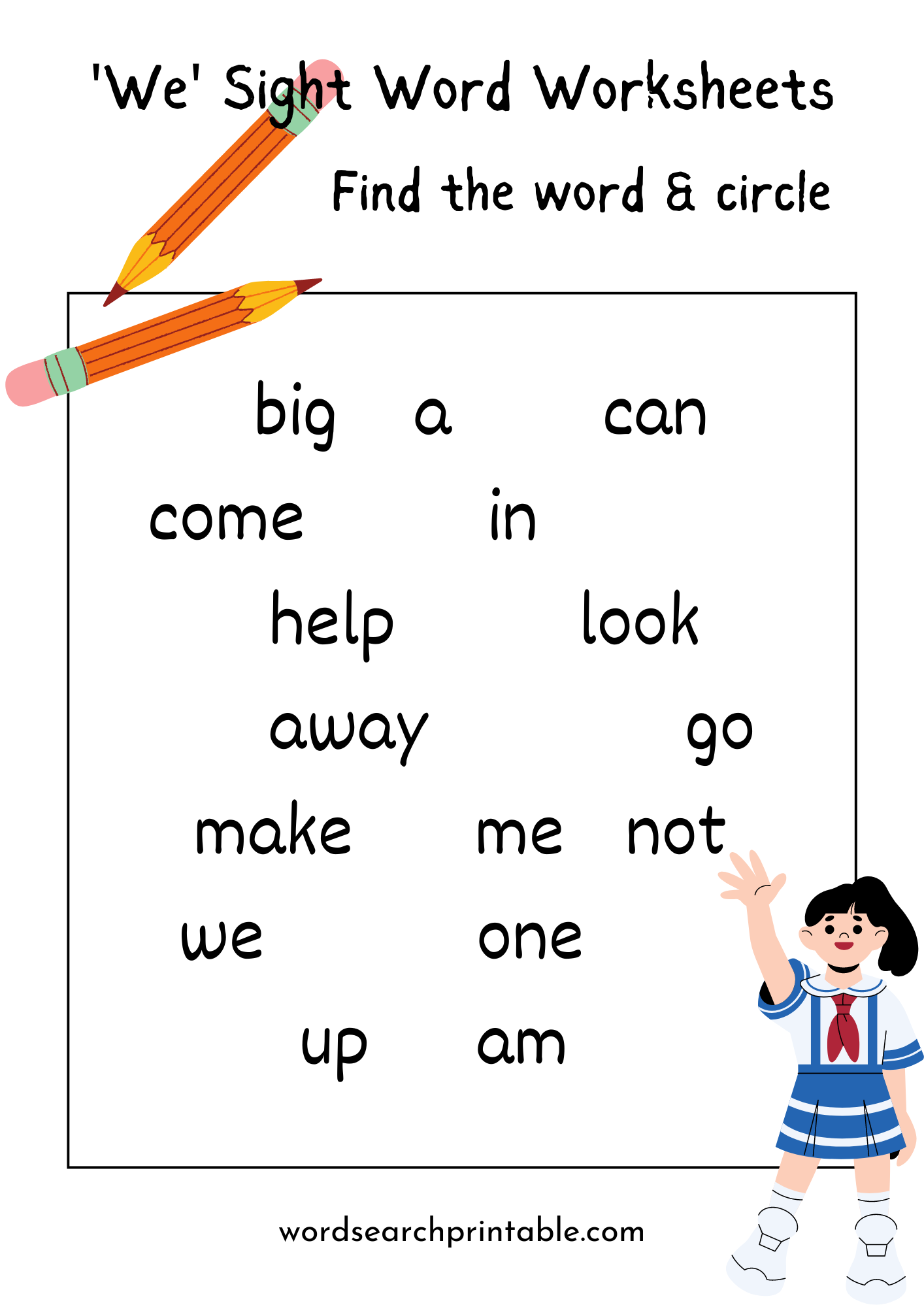 we sight word find the word and circle