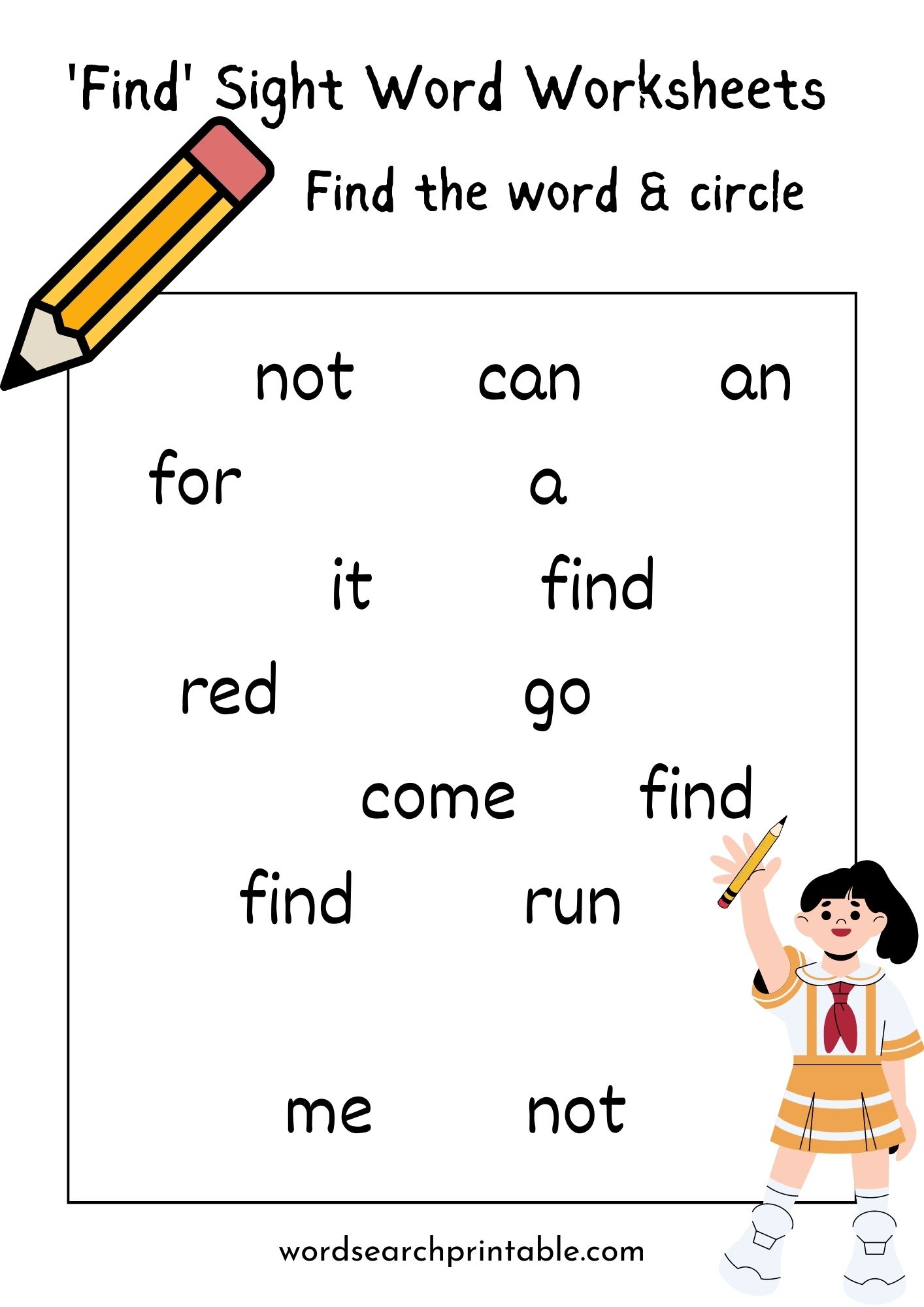 Find the sight word Find and circle it