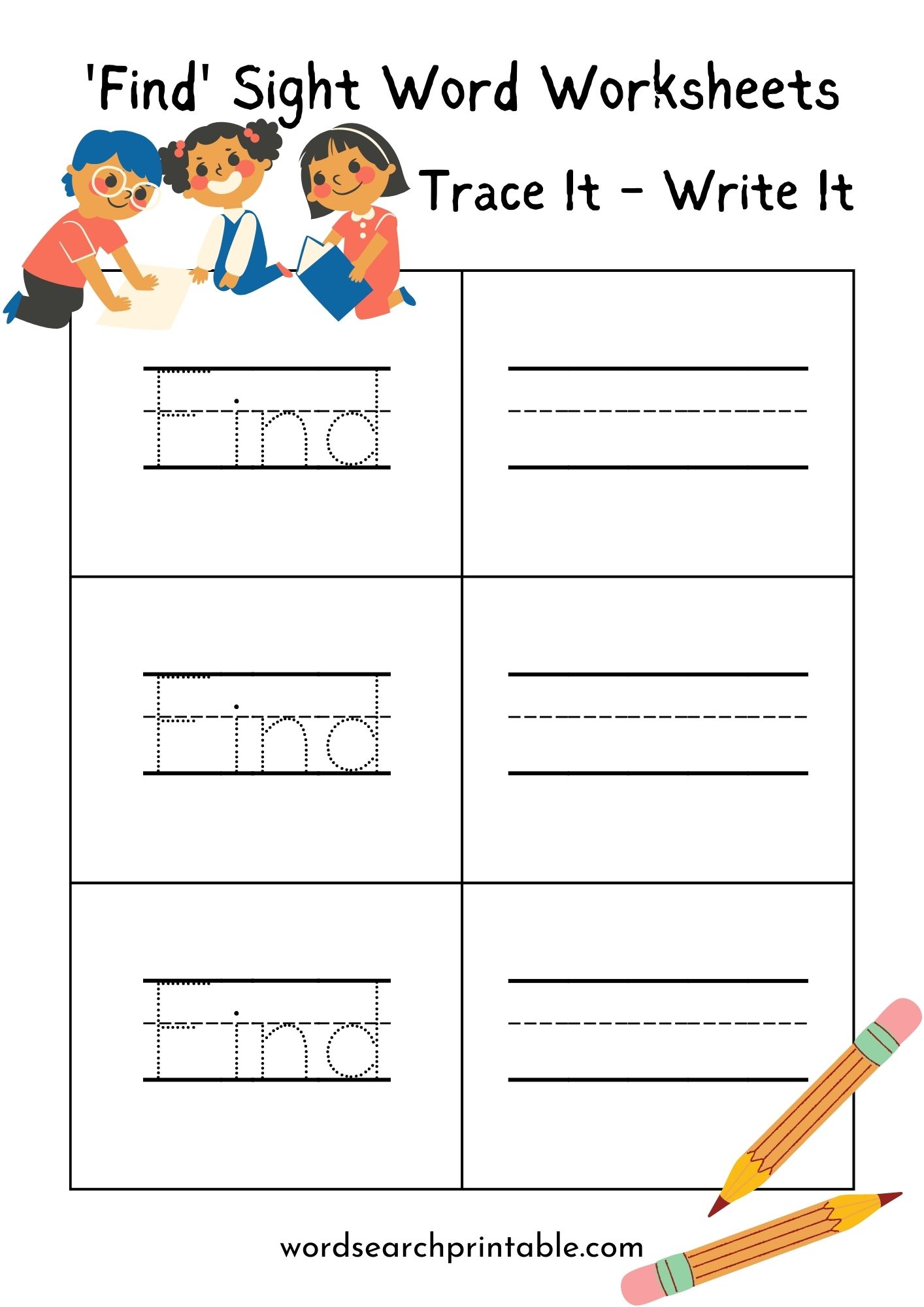 Sight word Find Trace It Worksheet