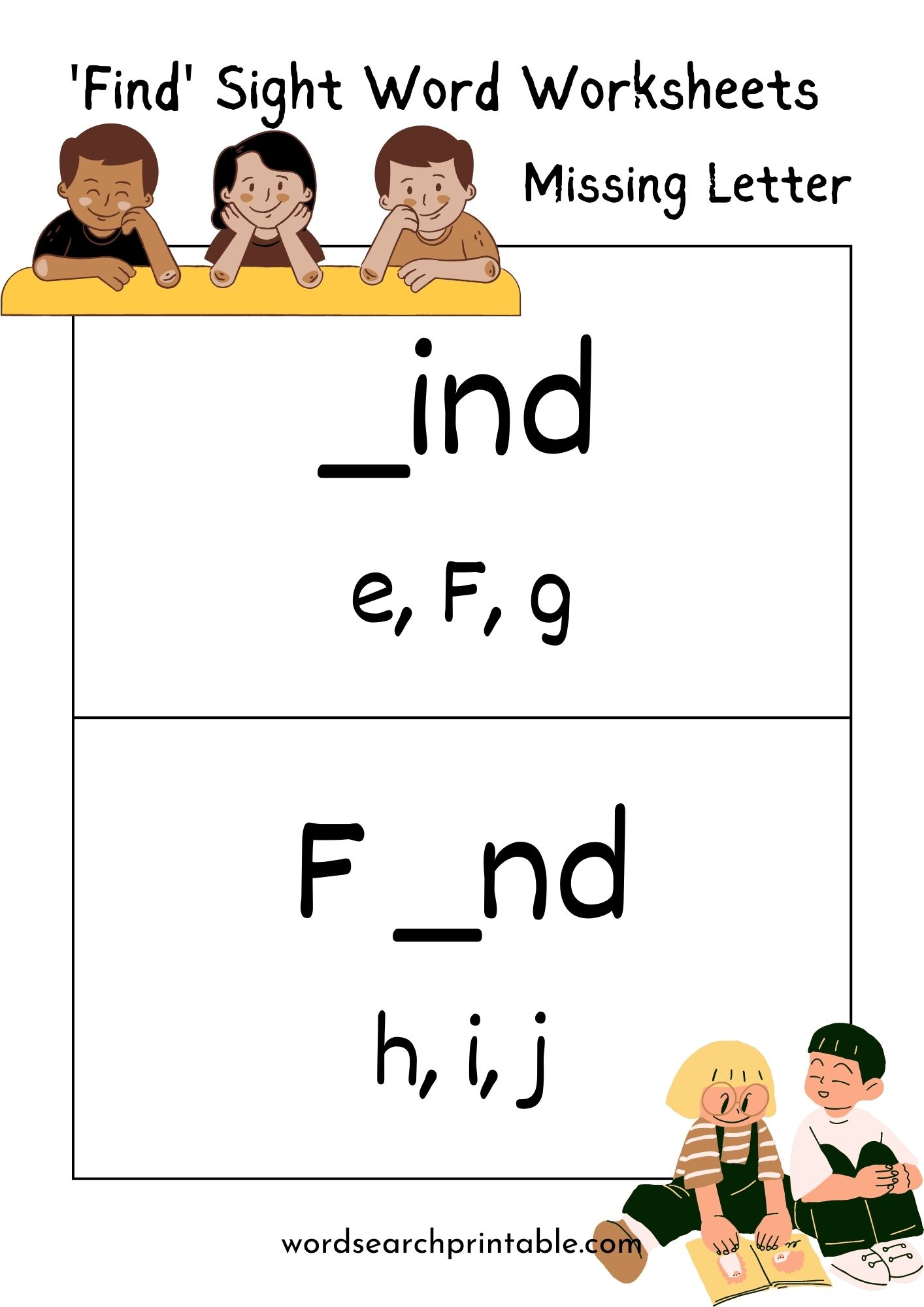 Find the Missing Letter of the sight word Find