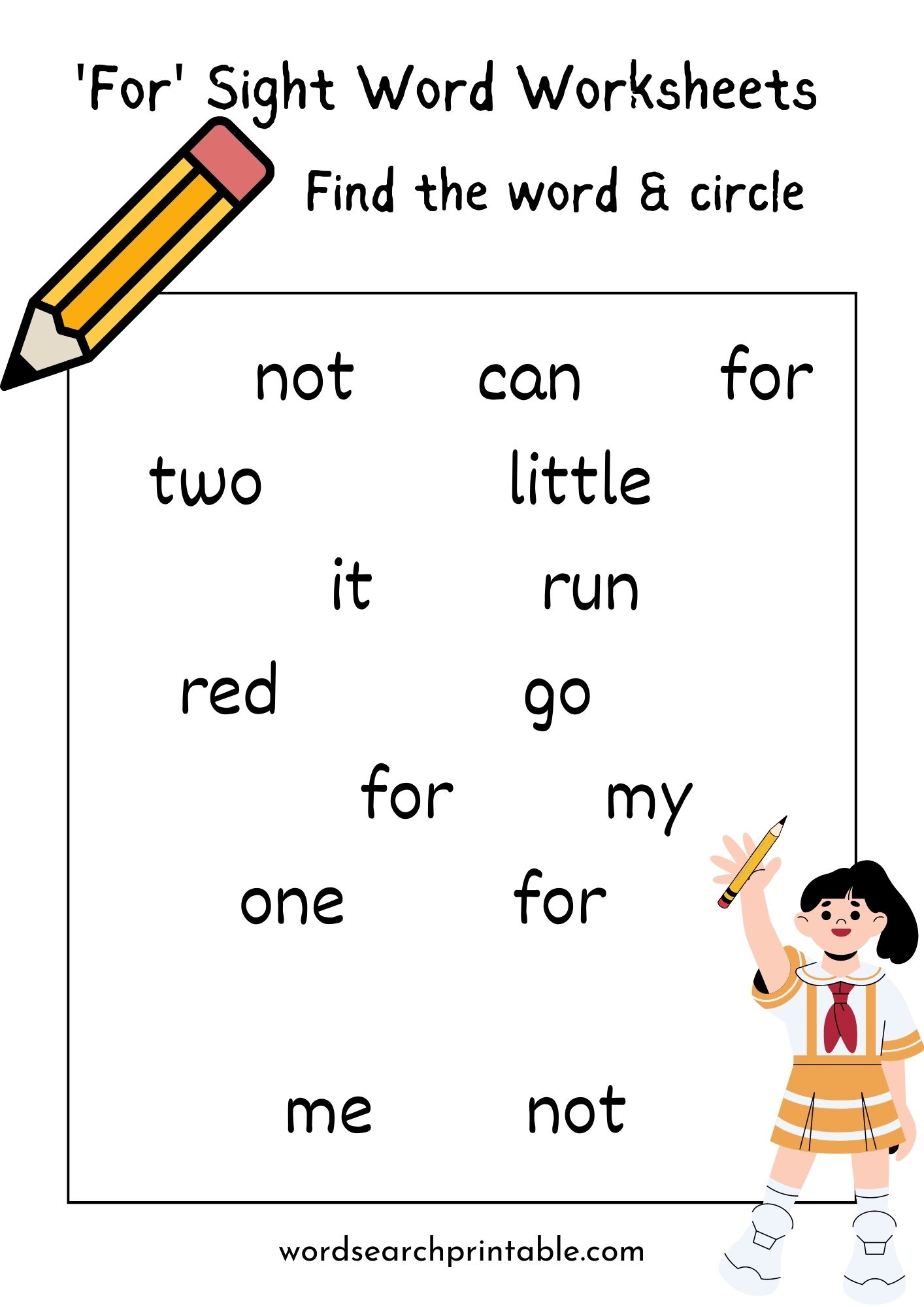 Find the sight word For and circle it