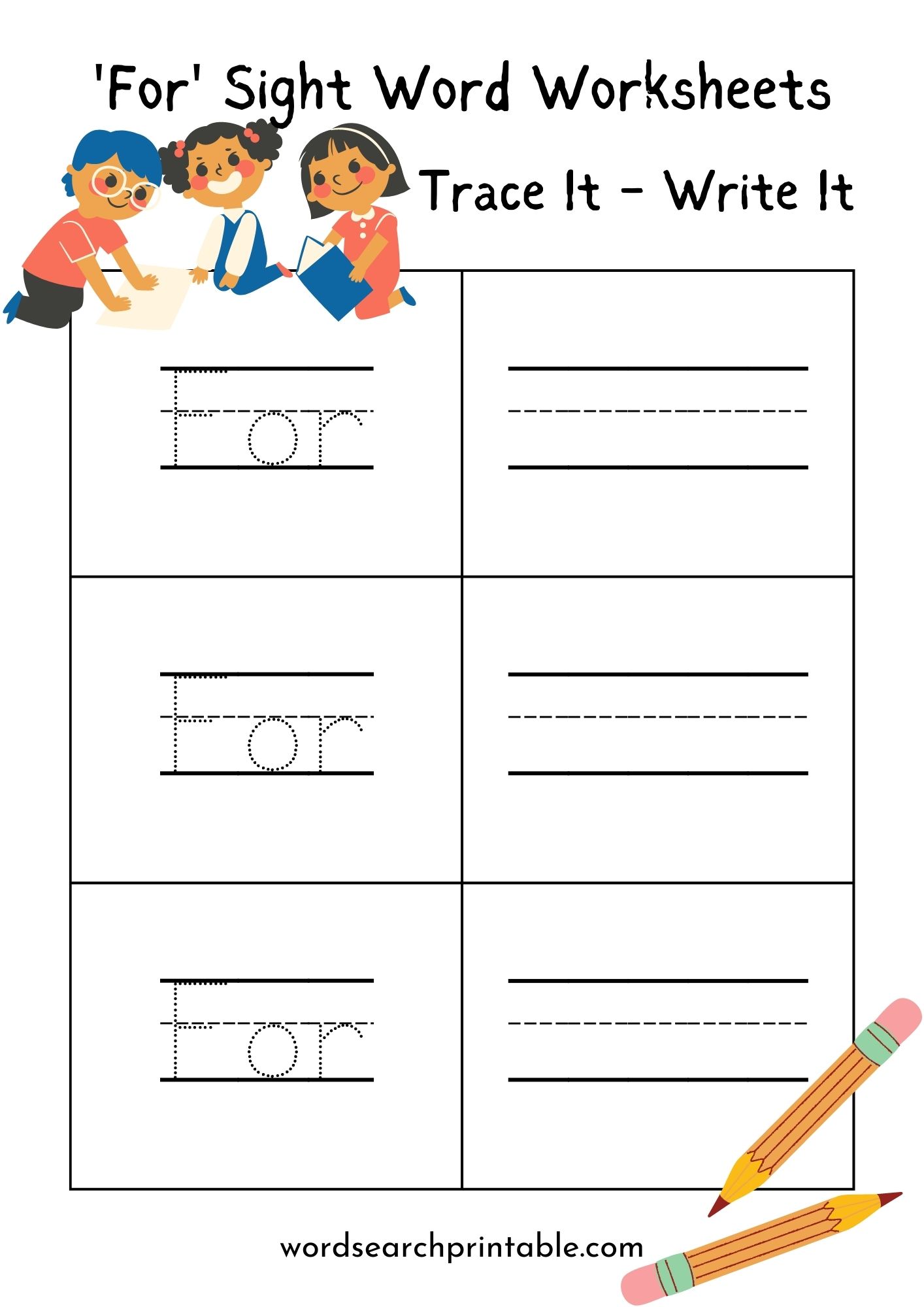 Sight word For Trace It Worksheet