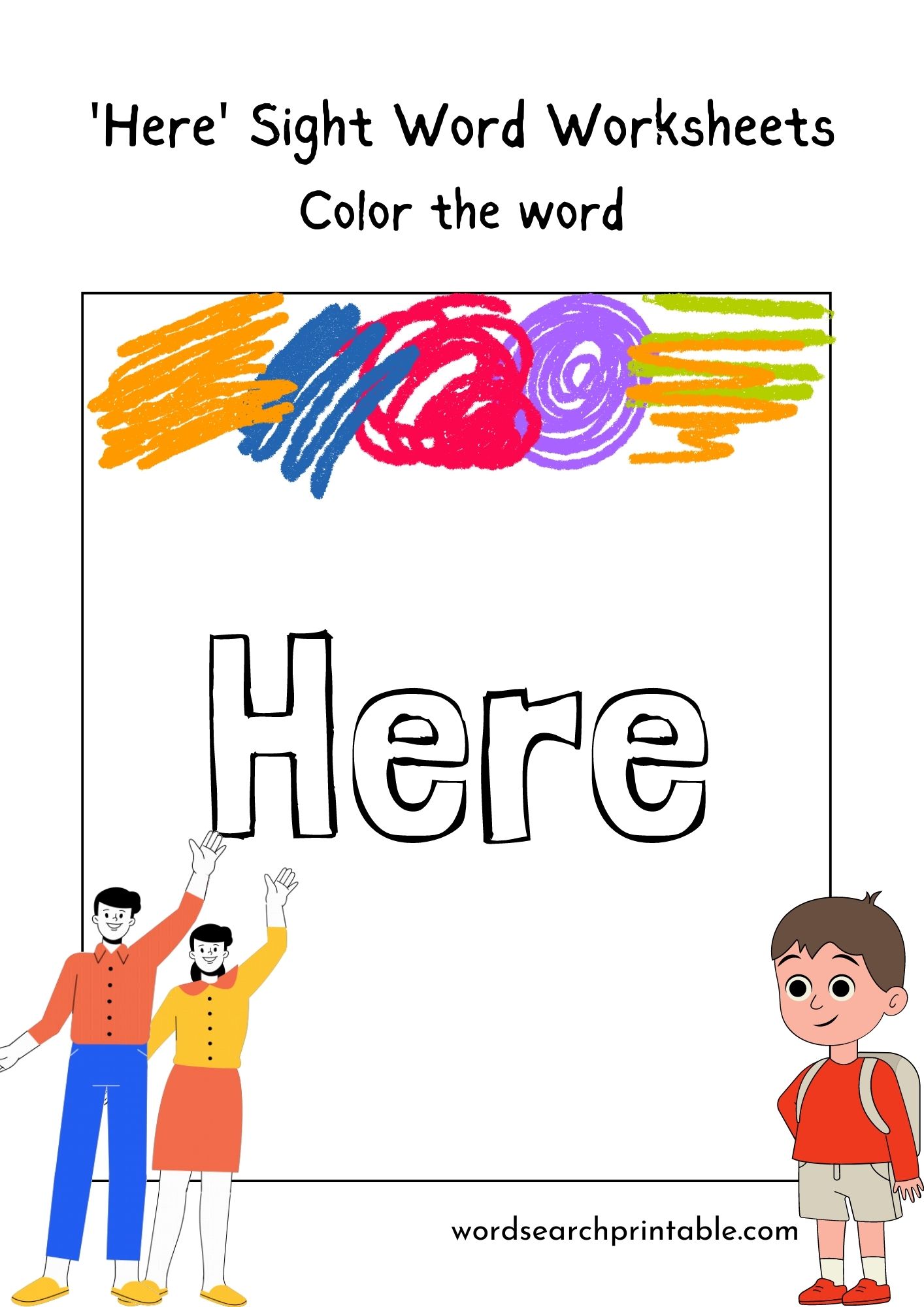 Color the sight word “Here”