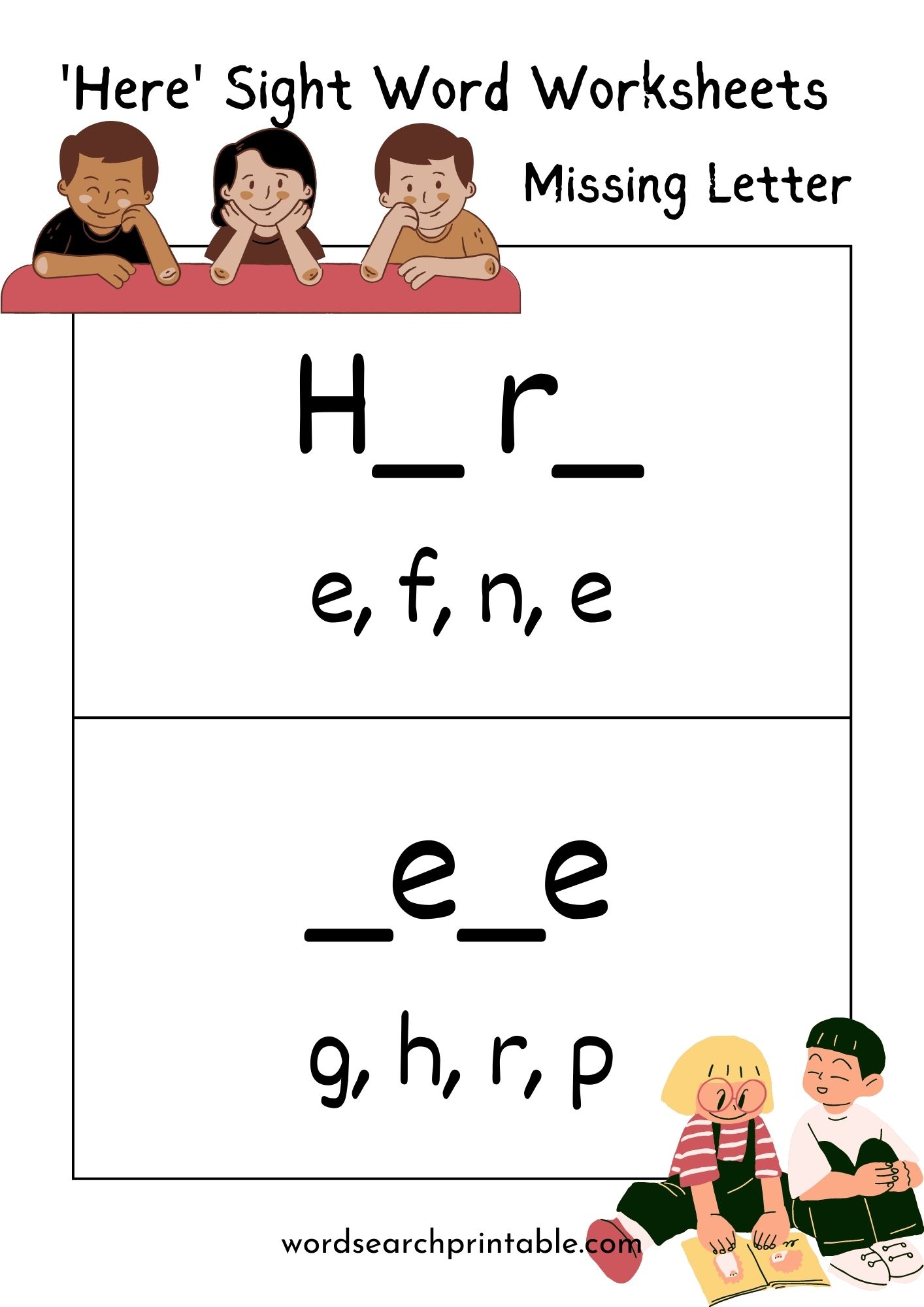 Find the missing letter in sight word Here