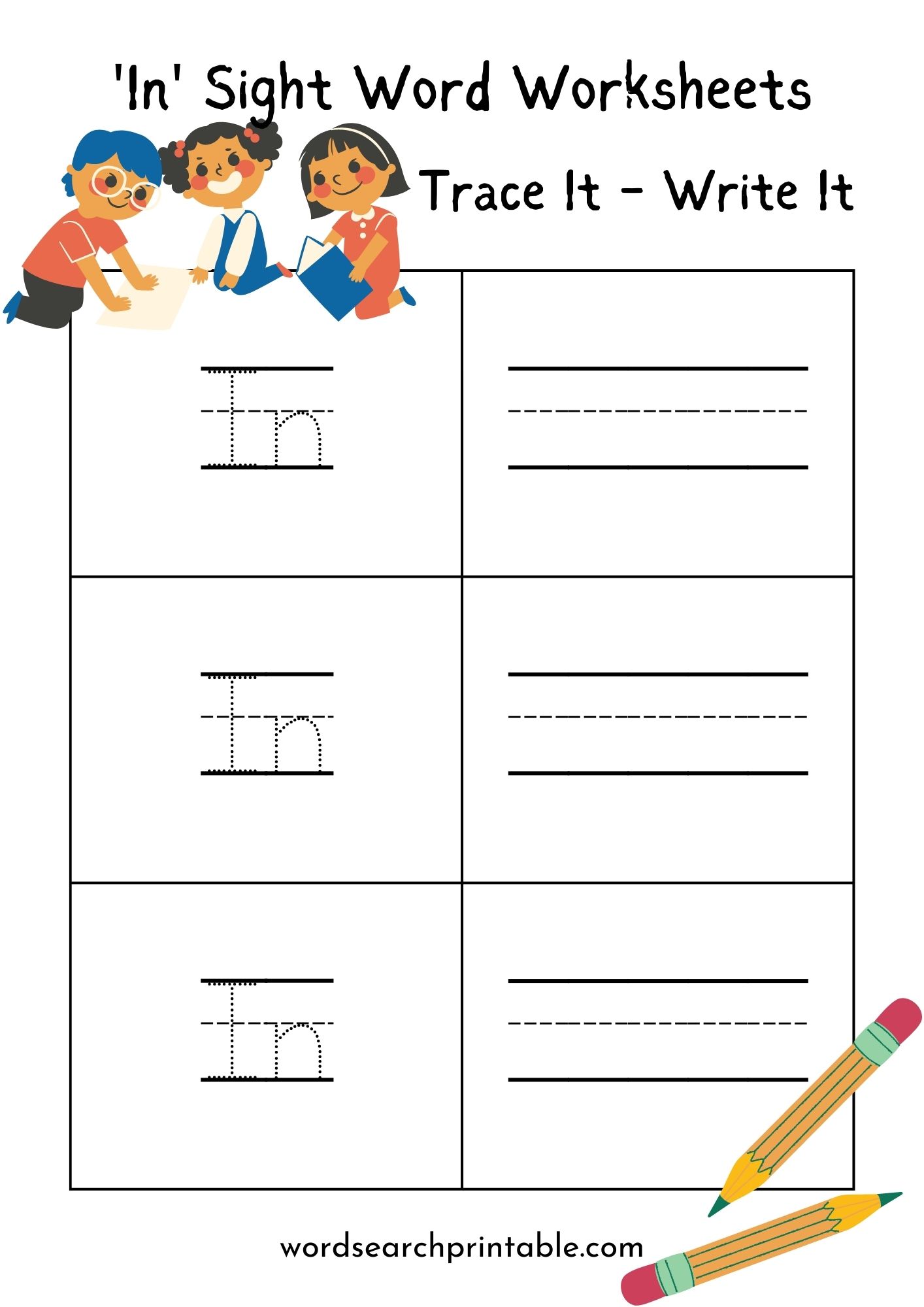 Sight word In Trace It Worksheet