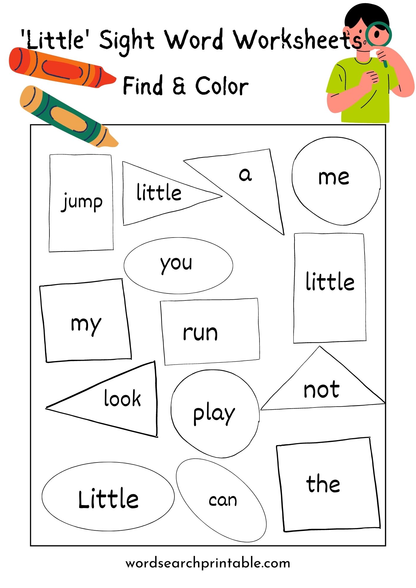 Find the sight word Little and Color the geometric shape