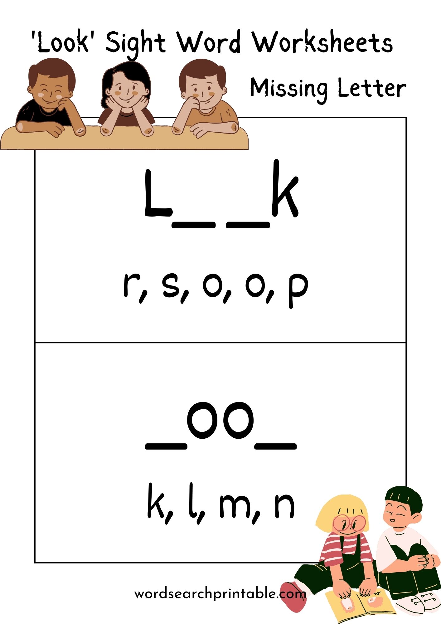 Find the missing letter in sight word Look
