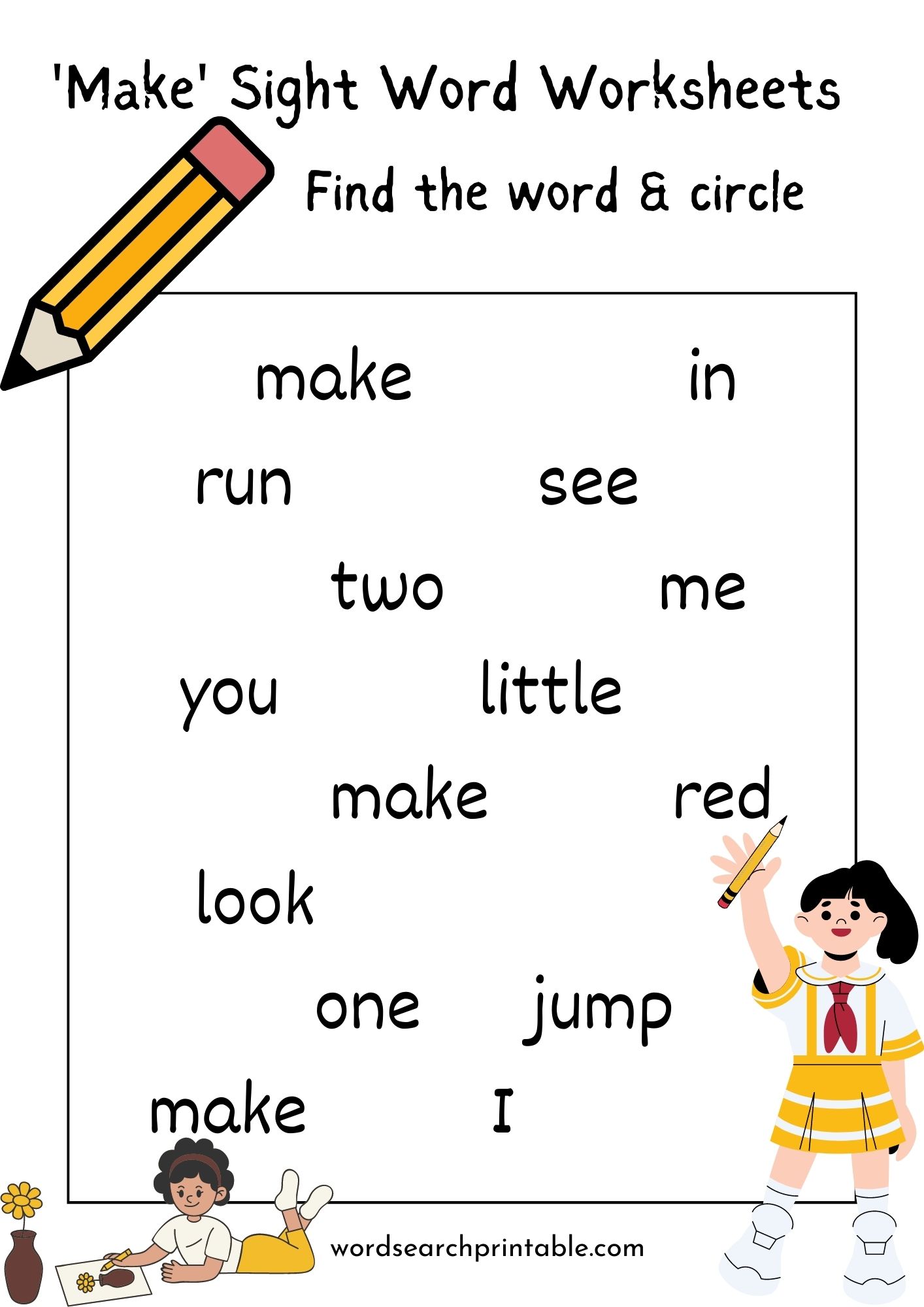 Find the sight word Make and circle it