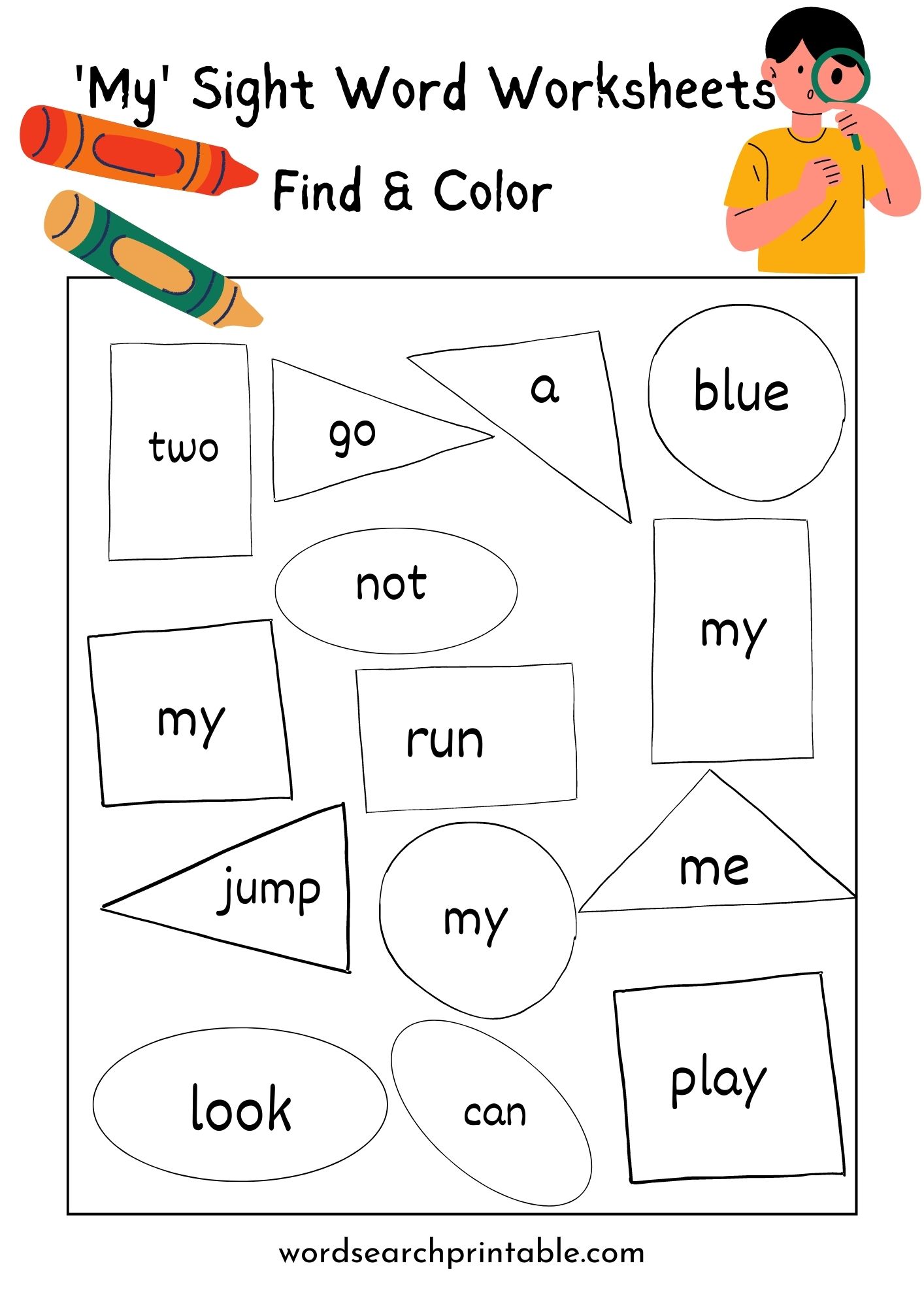 Find the sight word My and Color the geometric shape