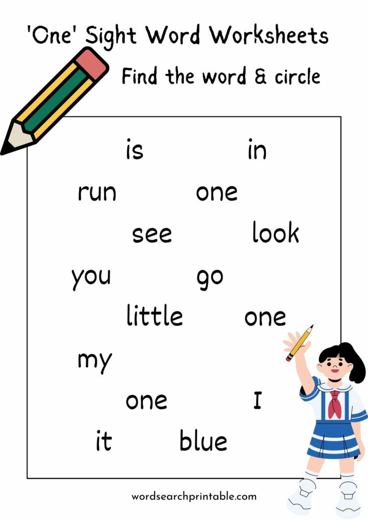 Find the sight word One and circle it