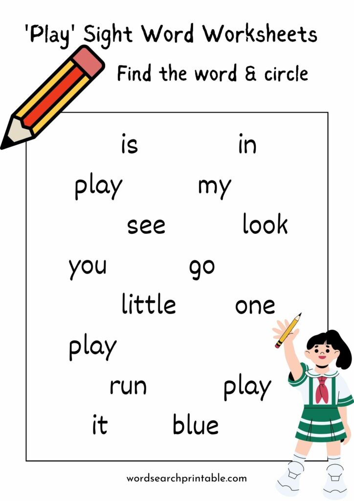 Find the sight word Play and circle it