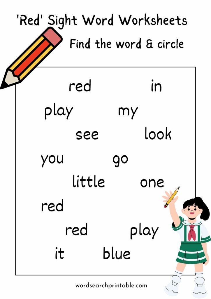 Find the sight word Red and circle it
