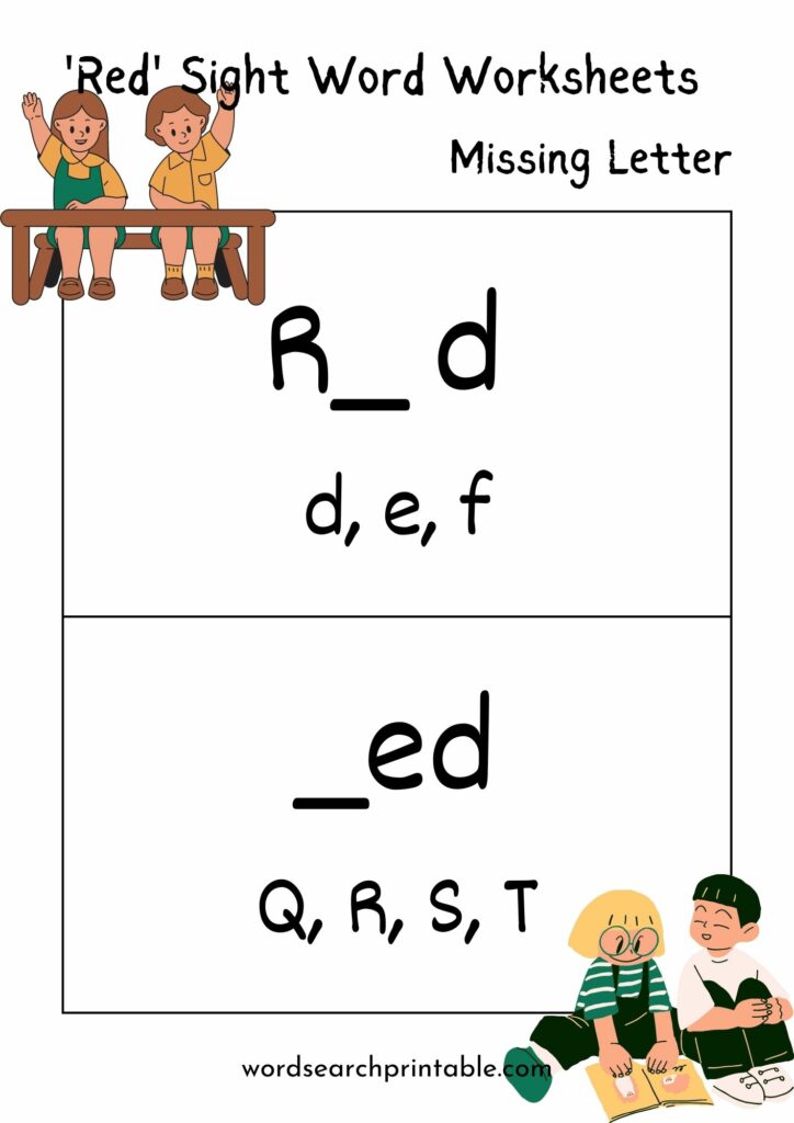 Find the missing letter in sight word Red
