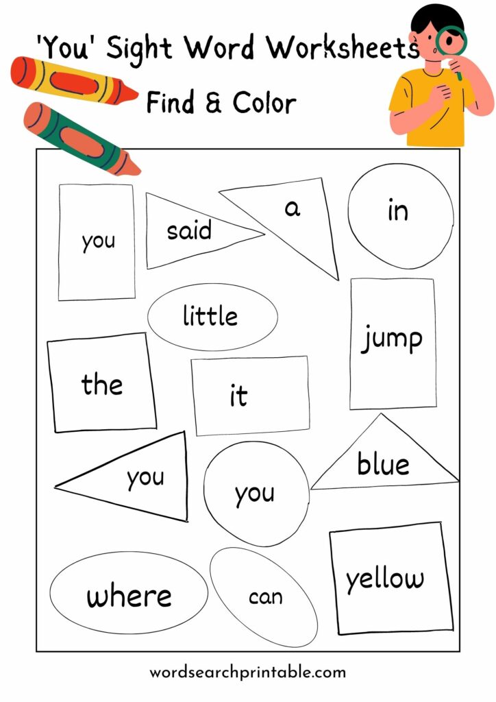 Find sight word You and Color the geometric shape