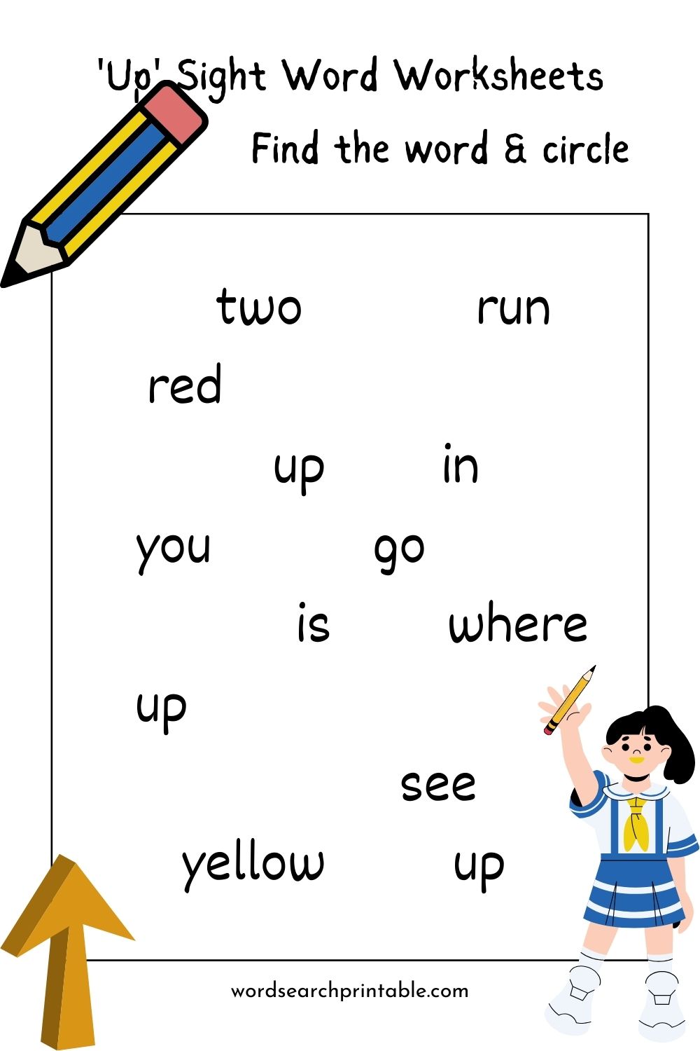 Find the sight word Up and circle it - Sight word Up word hunt